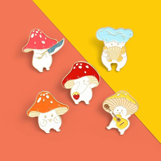 Cartoon Cute Mushroom Knife Guitar Enamel Student Brooch Pin Badge Jewelry Gift