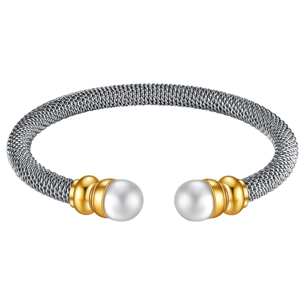 Personality Cable Pearls Titaniums Steel Bracelet Adjustable Open Bangle Two Color Electroplated Wristband for Women