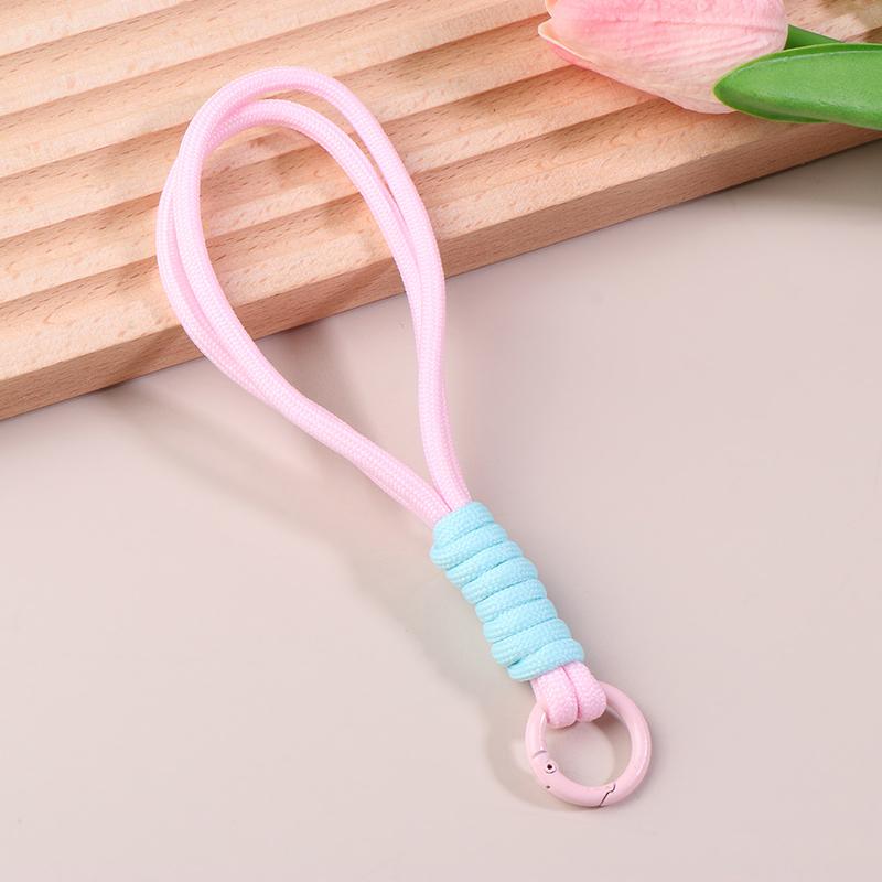 

Креативный плетеный шнурок для ключей, цветной карабин, чехол для телефона, цепочка, браслет, защищающий от потери, держатель для ключей в машину, сумка, кулон розовый