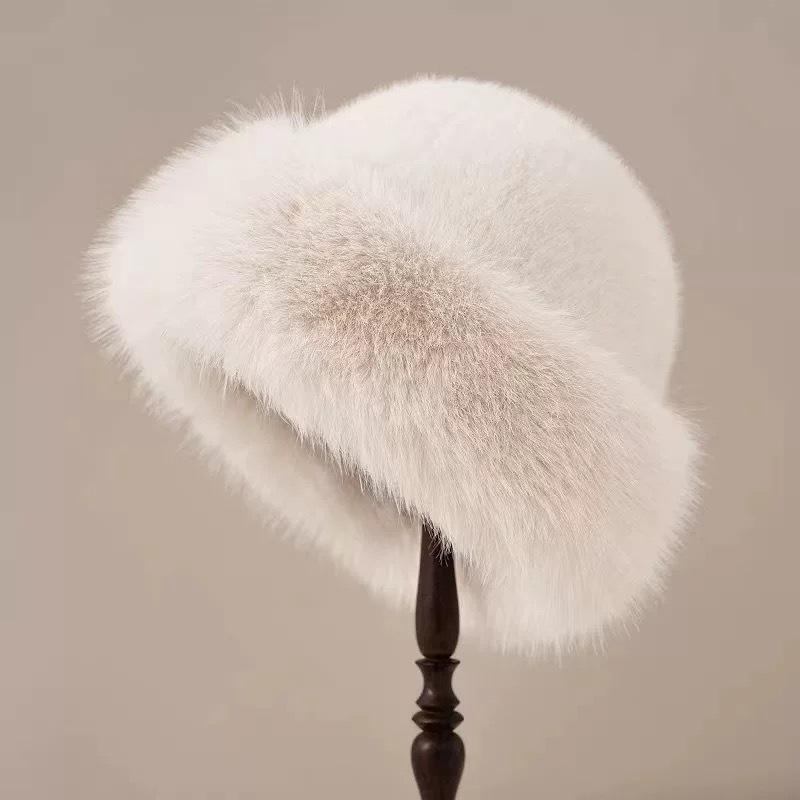Chapeau Seau en Peluche Fourrure de Renard Style Coréen – Épais, Chaud et Coupe-Froid Chapeau de Pêcheur d'Hiver pour Femmes