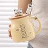 Cute Cartoon Cat Ceramic Mug with Lid and Spoon – Breakfast Coffee Cup