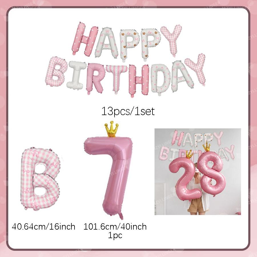 Rosa Happy Birthday Buchstabenballon-Set Rosa bedruckter Geburtstagsballon Krone Digitale Ballons 0-9 für Geburtstagsfeier-Dekoration