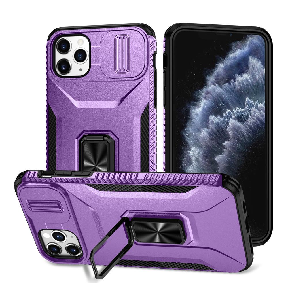 KEYSION Nárazuvzdorné pouzdro pro iPhone 11 Pro Max, vysouvací kryt s ochranným kroužkem pro objektiv fotoaparátu, stojánek, zadní kryt pro iPhone XS Max X XR
