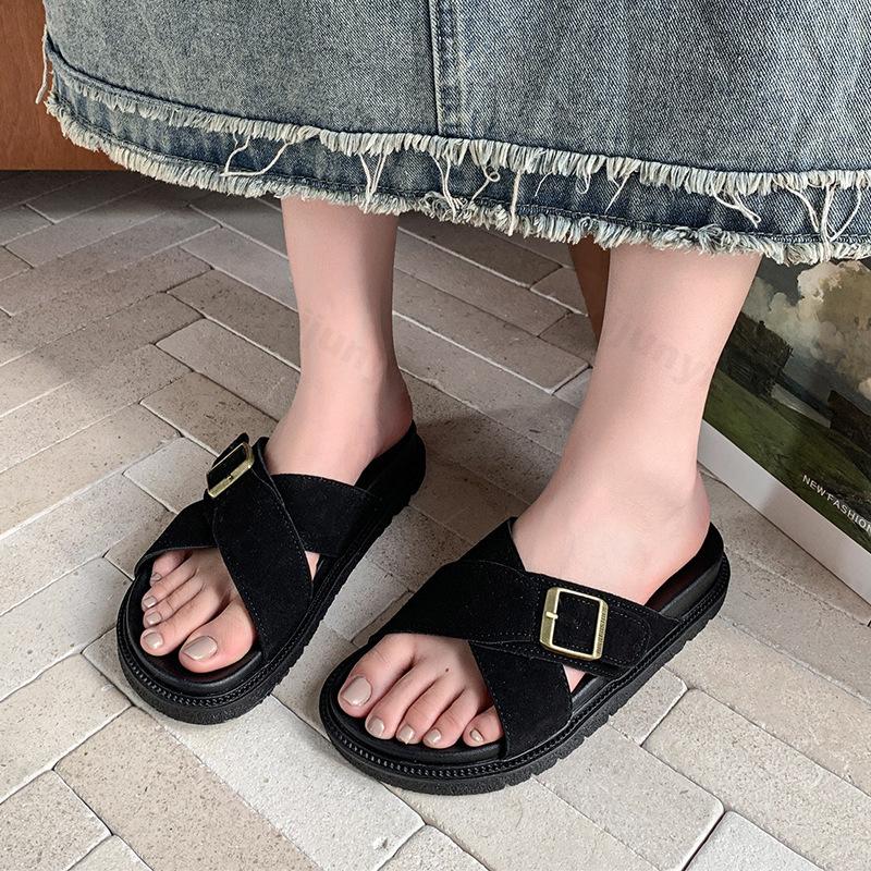 Fashion Women Slippers Summer Open Toe Platform Casual Slippers Buckle Flat Slippers Retro Comfort Non Slip Fashion Outdoor Beach Shoes