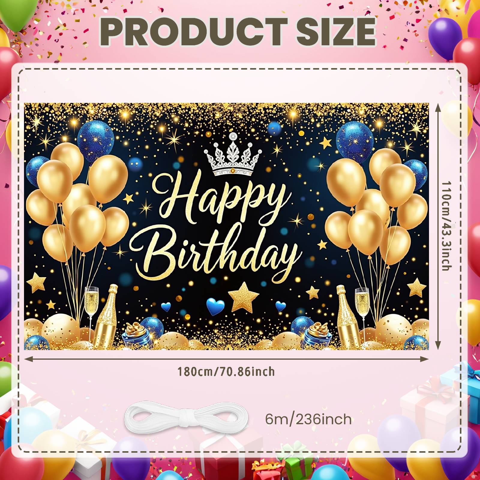 

Birthday Event Display Luxurious Birthday Photo Background Display Golden Crown Birthday Party Banner For Private Party
