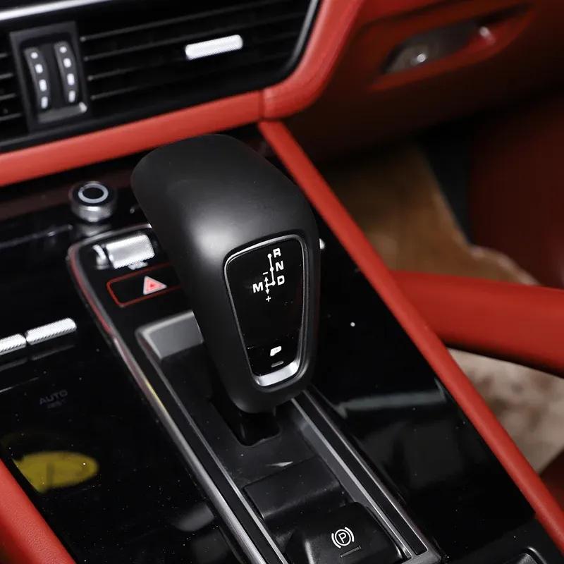 ABS Matt Balck/Carbon Fiber/Red Car Interior Gear Shift Gear Head Cover Trim For Porsche Cayenne 2018-2023 Auto Accessories