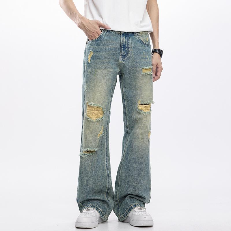 

Новые весенние рваные джинсы мужского дизайна, свободные брюки микро-клеш 40