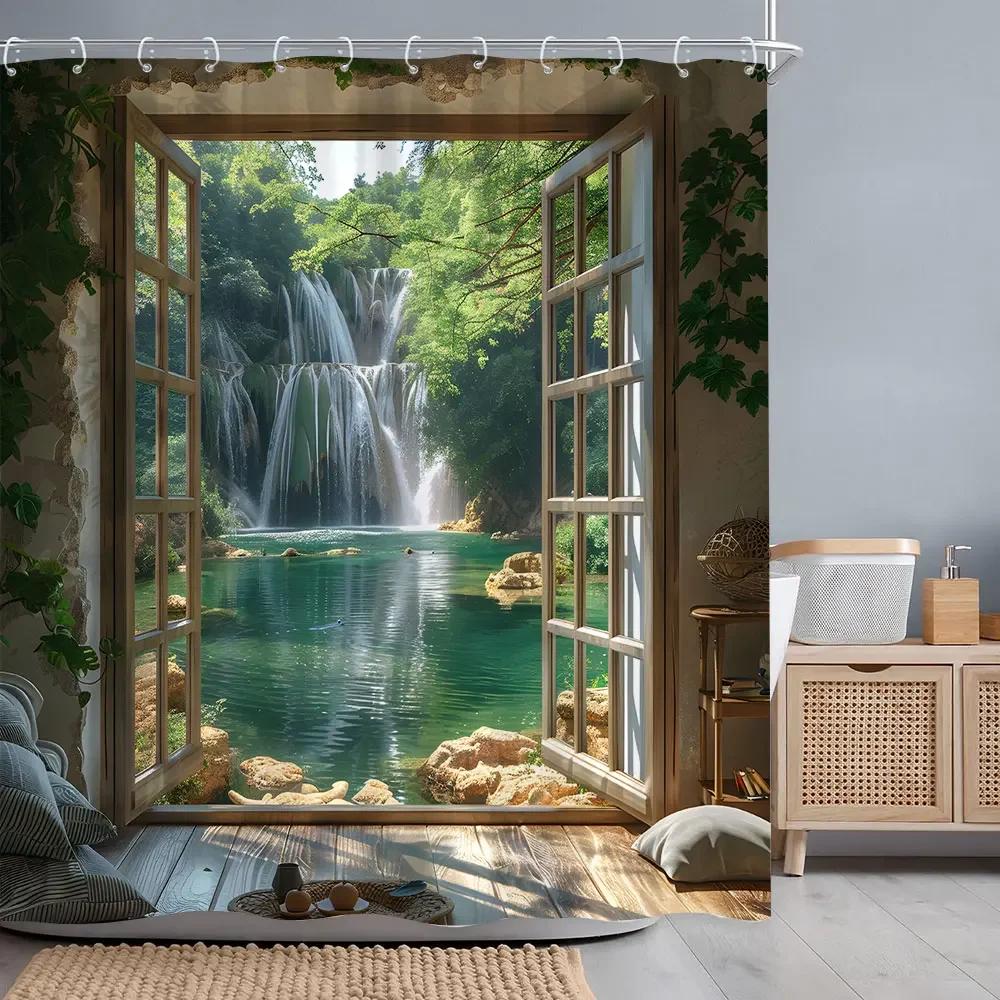 Retro Rustikale Holztüren Duschvorhänge Vintage Bauernhaus Scheune Alte Tür Heimdeko Wasserdichtes Polyester Badezimmer Vorhang Set