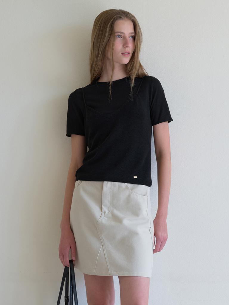 Elssibeui Cotton Mini Skirt_Light Beige