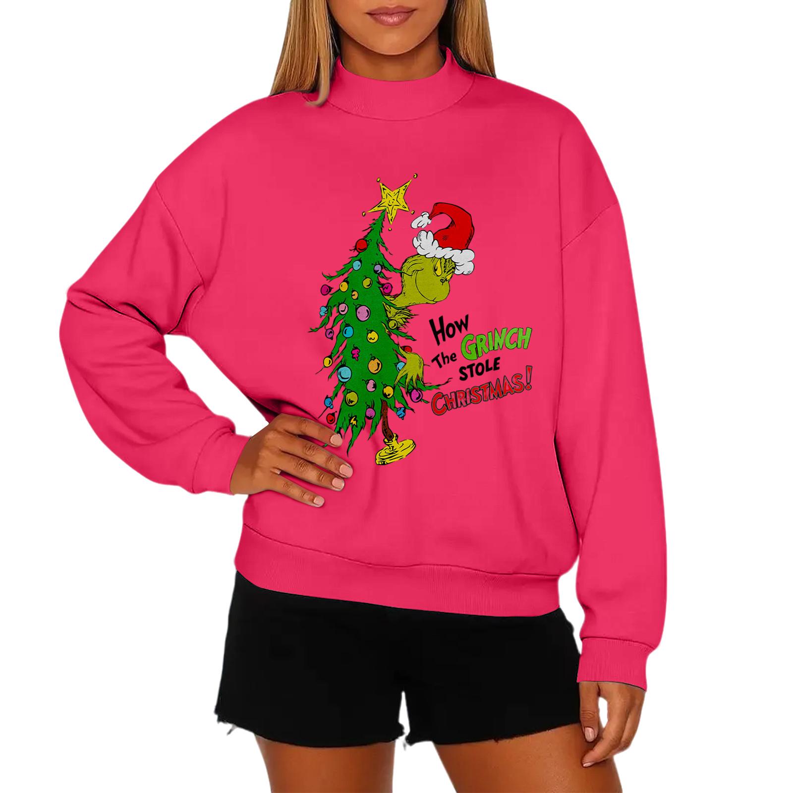 

Ladies Fashionable Casual Round Neck Long Sleeved Christmas Printed Hoodie S