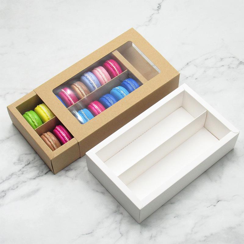 Macaron Box with Transparent Window, Kraft Paper Packaging for Desserts, Cookies, and Pastries