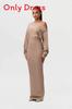 Elegant Off Shoulder Long Sleeve Bodycon Dress With Stretch Polyester For Office Wear