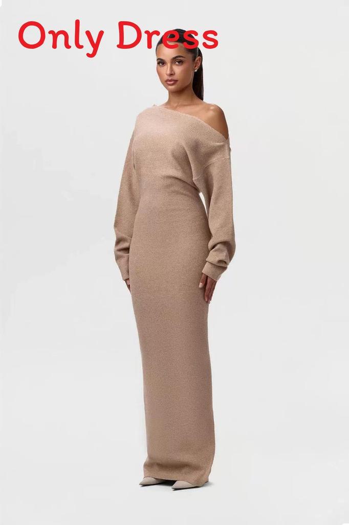 Elegant Off Shoulder Long Sleeve Bodycon Dress With Stretch Polyester For Office Wear