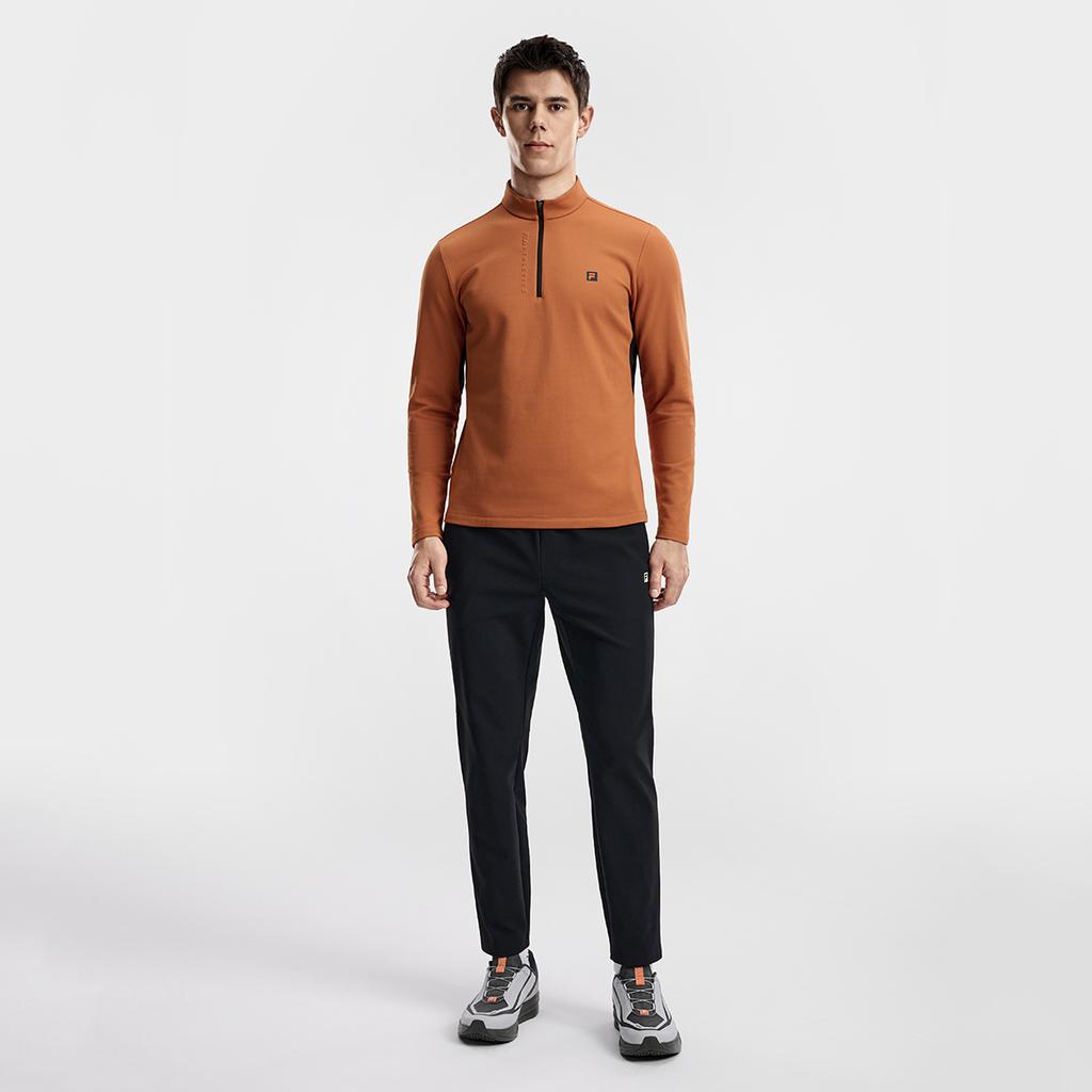 FILA Fleece Version Warm Simple Sports Training Comfortable Versatile Knitted Long Sleeve T-Shirt Men Tops Pineapple-Brown A11M611217FOR