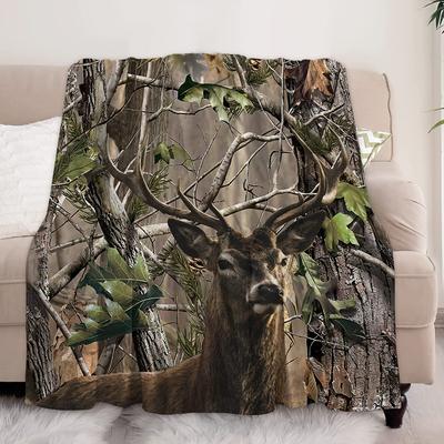 Deer Flannel Throw Blanket Warm Cozy Soft Blanket Boho Moose Deer Bear Woodland Blanket Lightweight Blanket for Travel Bed Car Sofa