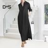 Women's Denim Maxi Dress Casual Roll-up Sleeve Split Dress with Pockets Plus Size Button Up Lapel V Neck Long Dress