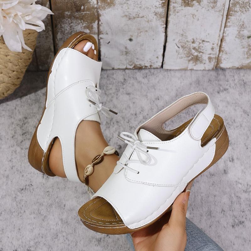 Women’s Peep-Toe Lace-Up Platform Sandals Chunky Comfortable Summer Shoes