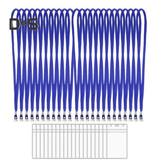 

20 шт. держателей для удостоверений личности с ремешками, прозрачные водонепроницаемые, многоразовые горизонтальные или вертикальные держатели для бейджей и ремешки с зажимом для B синий