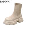 Zimní žena Semišové kotníkové boty Módní Boční Zipy Dámské Elegantní Platforma Silný spodek Krátké boty Boty Černá Dámské lodičky