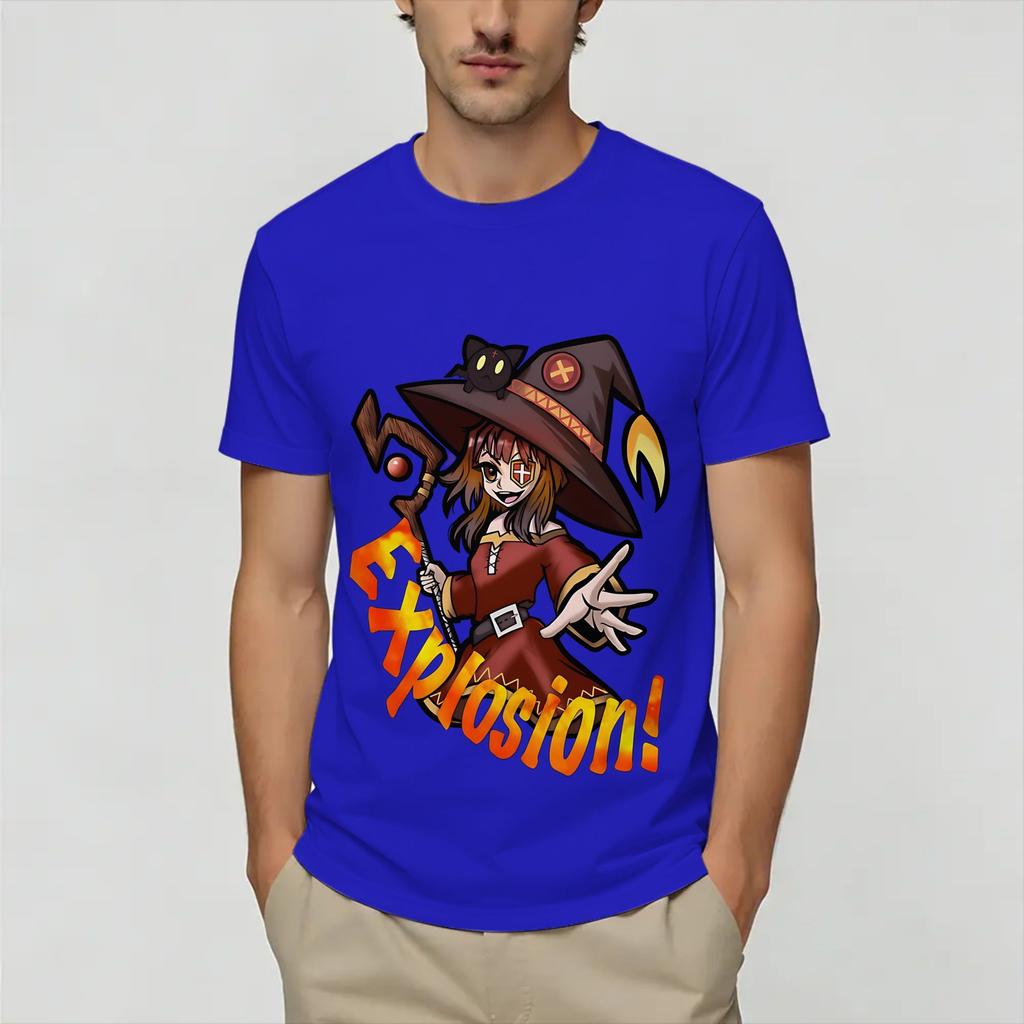 Megumin KonoSuba Unisex T Shirts Novelty Tee Shirt Short Sleeve Crew Neck TShirts Pure Cotton Printed Clothing