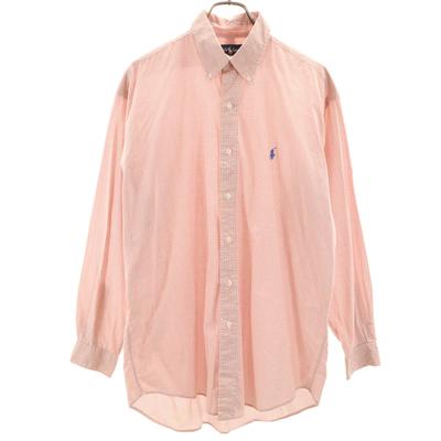 Check Pattern Long Sleeve Button Down Shirt M Orange Men's Used
