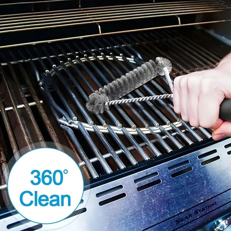 1 Barbecue Cleaning Brush, Outdoor Barbecue Long Handled Y-shaped Roll Brush Stainless Steel Cleaning Brush Barbecue Accessories