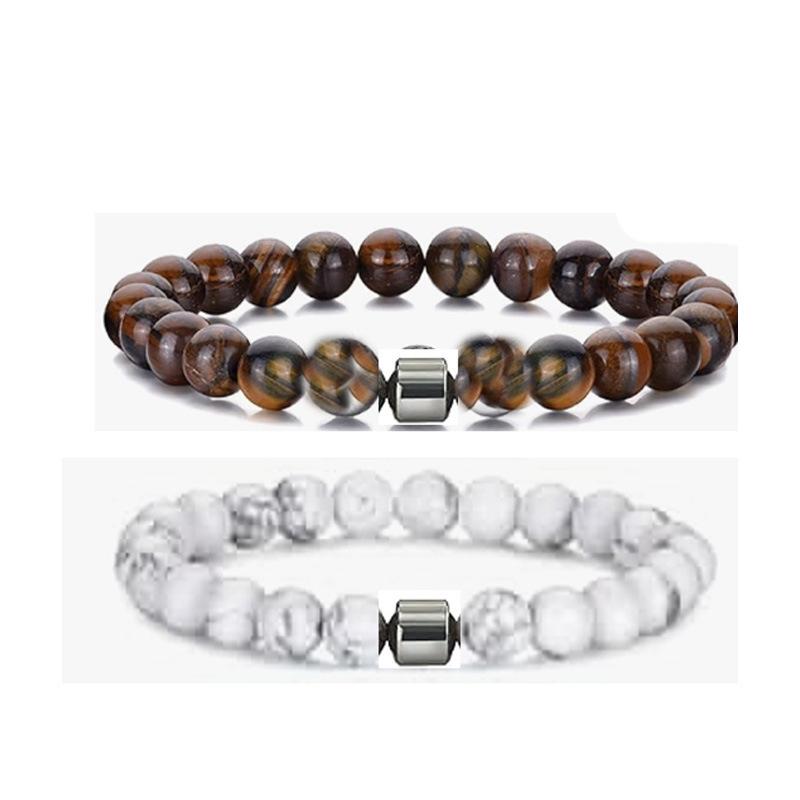 Black Stone Tiger Eye & Map Stone Beaded Magnet Bracelet