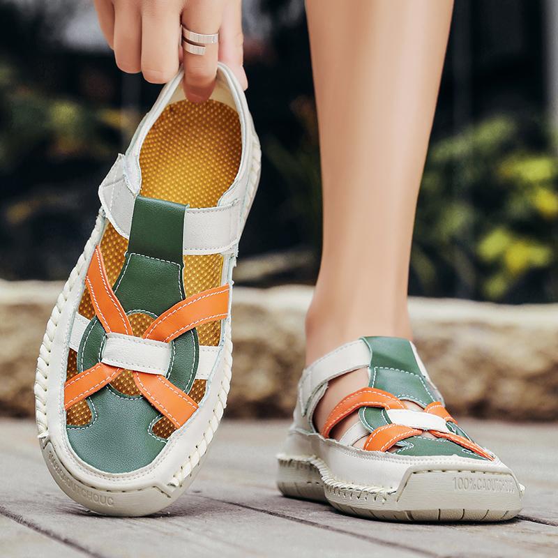 Fashion Business Casual Walking Shoes for Men Non Slip Beach Sandalias Summer Flats Men's Leather Sandals Hollow Out Breathable Sandals