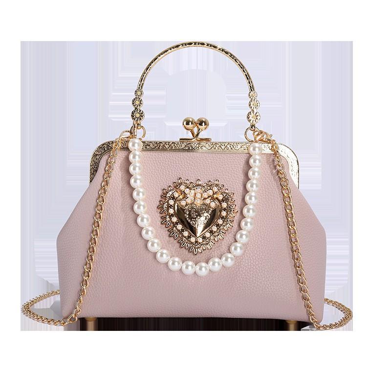 

Bag Women With Baroque Style Clip-on Portable Dinner Pearl Chain Cross-body Small Square