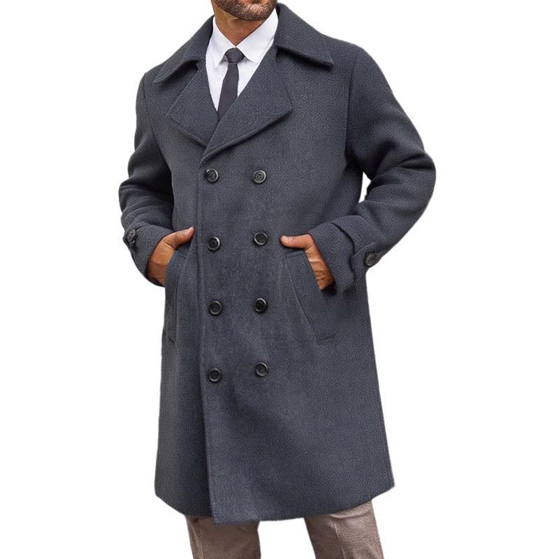 Neuer Herbst/Winter Europäischer & Amerikanischer Herren Zweireihiger Mittellanger Woll-Trenchcoat