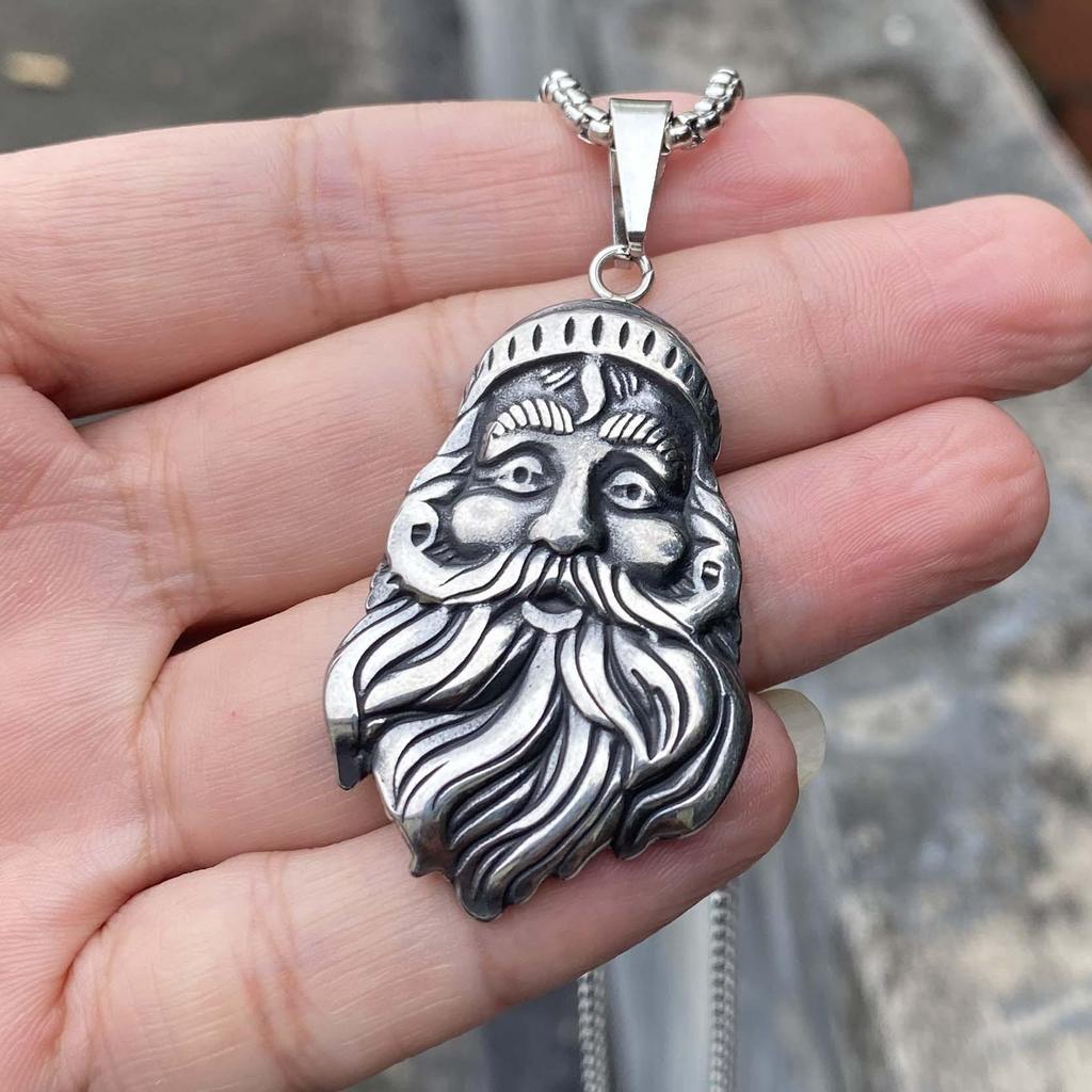 Retro Christmas Old Man Pendant Necklace - Titanium Steel Hip Hop Sweater Chain
