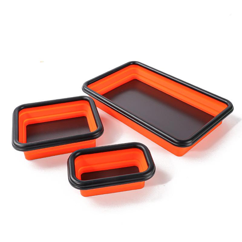 3pcs Collapsible Magnetic Parts Tray Set Flexible Silicone Tool Bowl Dish Strong Magnet Screw Nut Bolt Holder For Auto Repair