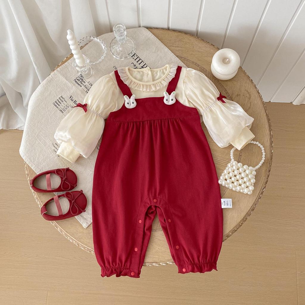 Newborn Princess Romper: Spring & Autumn Outfit, Full Month, Hundred Days, First Birthday Dress & Overalls Combo.
