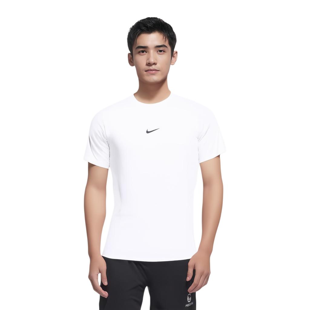 Nike Pro Letter Print Logo Fitted Workout Short Sleeve T-Shirt Men Tops White FB7932-100