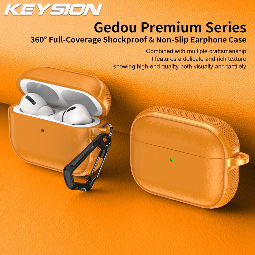 KEYSION Earphone Case for AirPods Pro 3 2 Leather Texture Soft TPU Silicone With Hook Shockproof Headphone Cover for AirPods 4