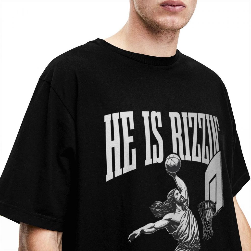 Summer Men Women He Is Rizzin Funny Jesus Basketball Meme T Shirts Easter Christ Faith 100% Cotton Tops T-shirt Tees