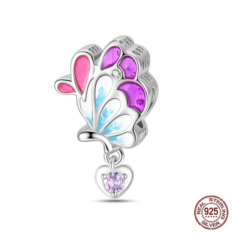 925 Silver Classic Purple Retro Heart Shape Lotus Angel Pattern Charms Beads Fit Necklace Bracelets Pendant DIY Jewelry