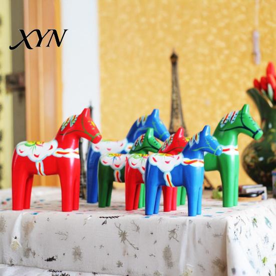 Nordic Home Decor Horse Hand Painted Dala Trojan Figurine, Solid Wood Traditional Swedish Statue, Rustic Decorative Tabletop Ornament for Farmhouse