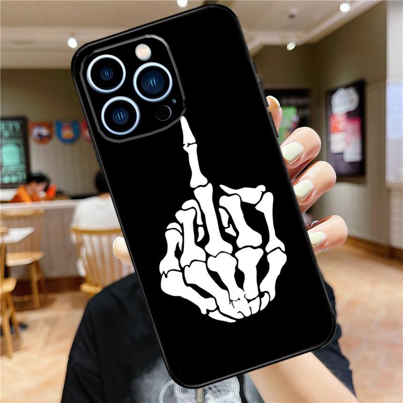 Skeleton Middle Finger Case For iPhone 16 15 11 12 13 14 Pro Max XS XR X 7 8 Plus 12 13 Mini Soft Cover