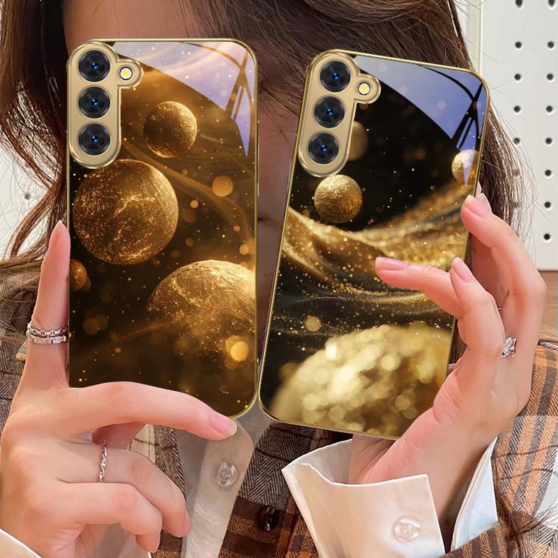 Goldenes Universum Modell für Samsung Galaxy S20 FE S21 S22 S23 Plus S24 Ultra 25Ultra S21+ S9+ S22Plus Goldene Glas Handyhülle