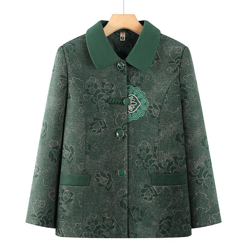 

Autumn Lapel Cardigan for Middle-Aged & Elderly Women - Stylish Grandma Jacket for Spring & Autumn XL (45-52.5 kg) зелёный