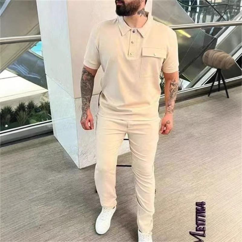Mens Casual Athletic Short Sleeve T Shirt And Long Pants Two Piece Set