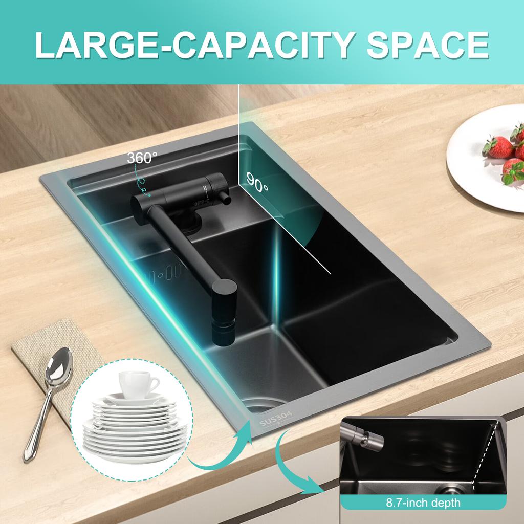 Small Kitchen Sink with Foldable Faucet Single Bowl Sink with Lid Prep Sink for Laundry Wet Bar Prep Office Outdoor Yard