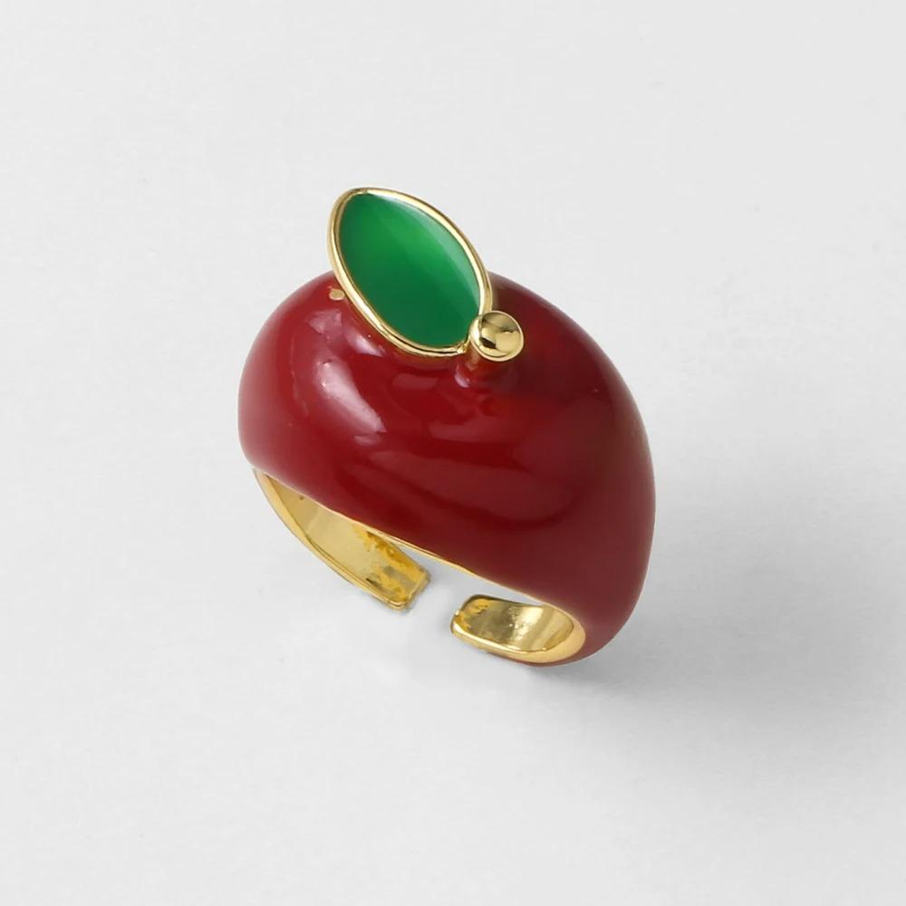 

Elegant Enamel Res Apple Rings for Women Gold Plated Personality Open Rings Fruit Rings Cute Luxury Y2K Zircon Hot Sale Gifts