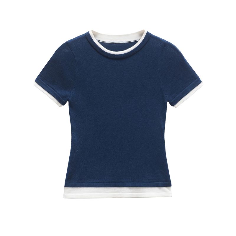 Kaslead New Arrival Women's Fashion Style Stylish Simple and Versatile Casual Double Layer T-shirt 5644318