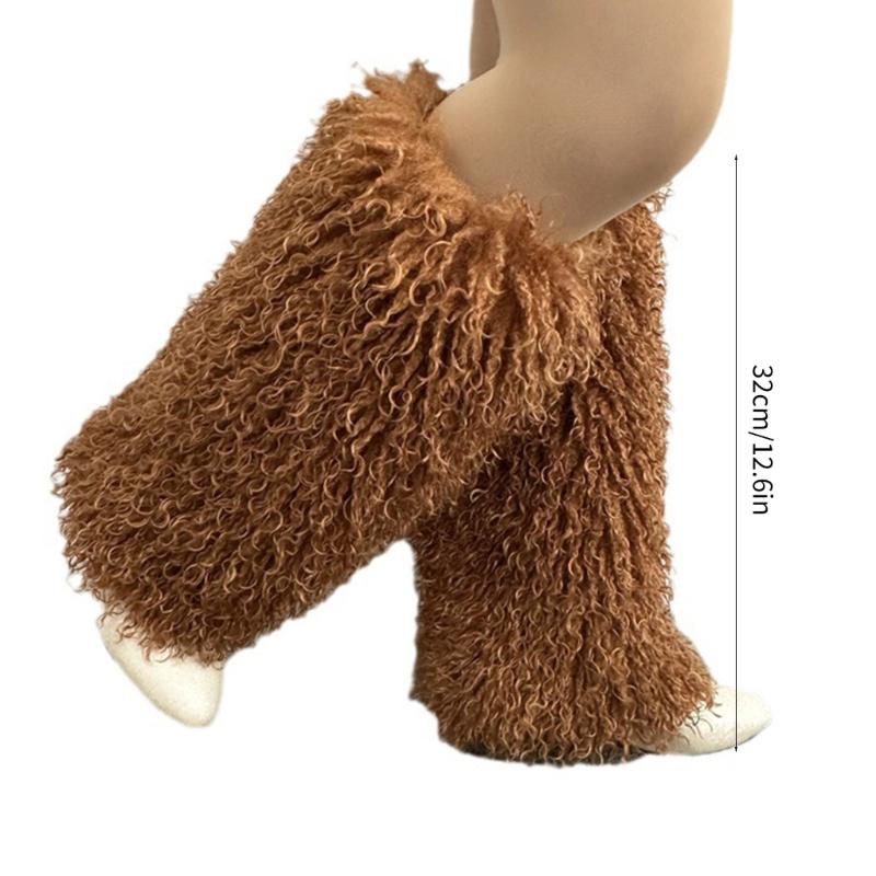 Harajuku Shoes Cuffs Leg Warmer Winter Warm Vintage Solid Color Fuzzy Plush Boots Cover Thick Calf Socks for Womens