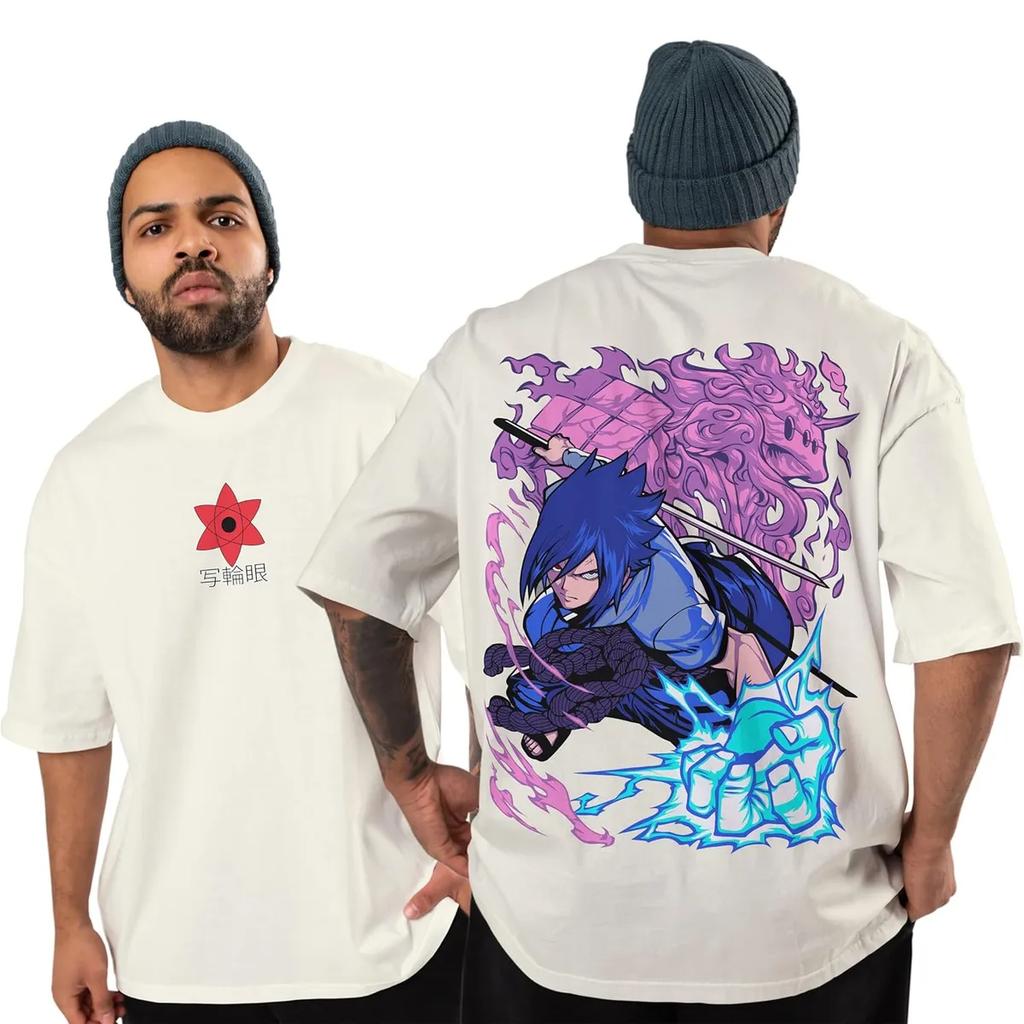 Naruto Sasuke Uchiha TShirt Men Anime Susanoo  Chidori Graphic Tee Japanese Manga Streetwear Short Sleeve Oversized Top