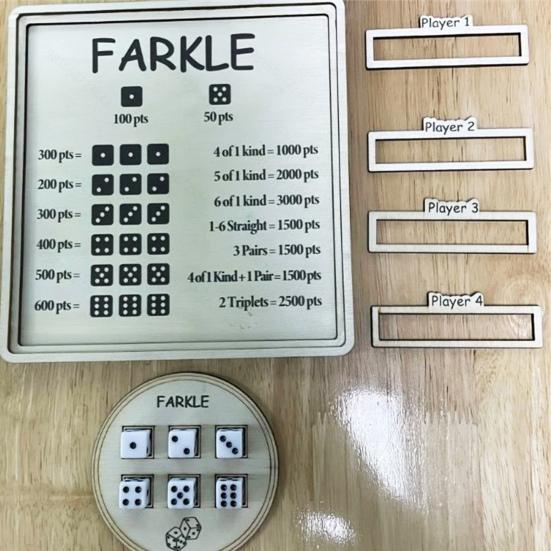 Farkle Dice Tray And Storage Case Classic Board Game Set with Embedded Scoring Combinations Dice Scoreboard for Family Game Night