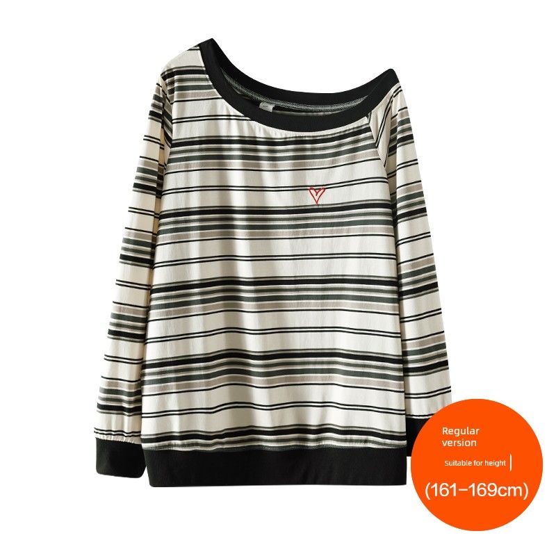 

Plus size women clothing [Sweet Cool off-Shoulder Hoodie] Three Kinds of Clothes off-Shoulder Stripe Long sleeve 100.00kg Embroidery Top Apricot bottom black gray strip (161-169cm) 9xl