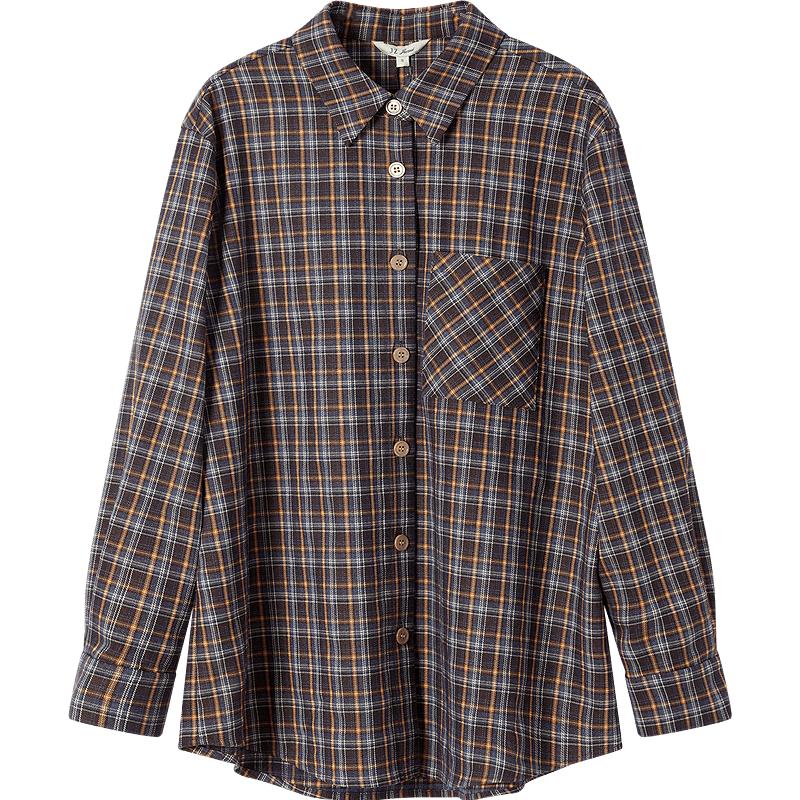 JUZUI Women s Relaxed Plaid Lapel Shirt M